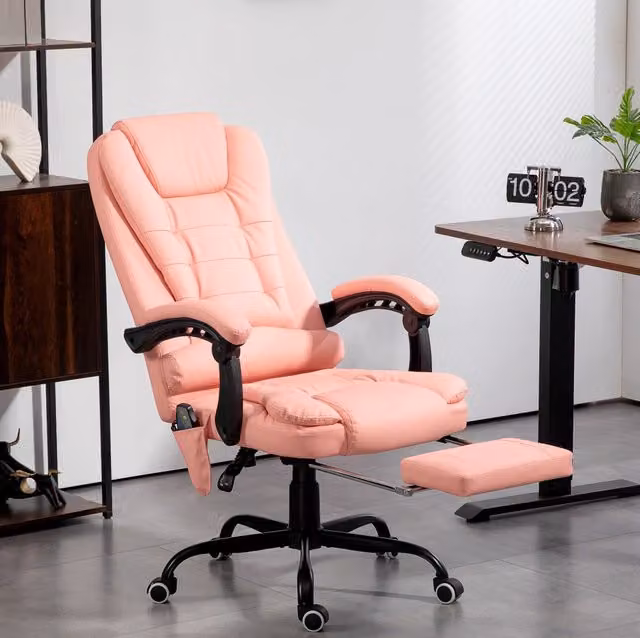 Sedia da ufficio rosa 67x67x121 cm, massaggio a 7 punti, poggiapiedi e schienale reclinabile