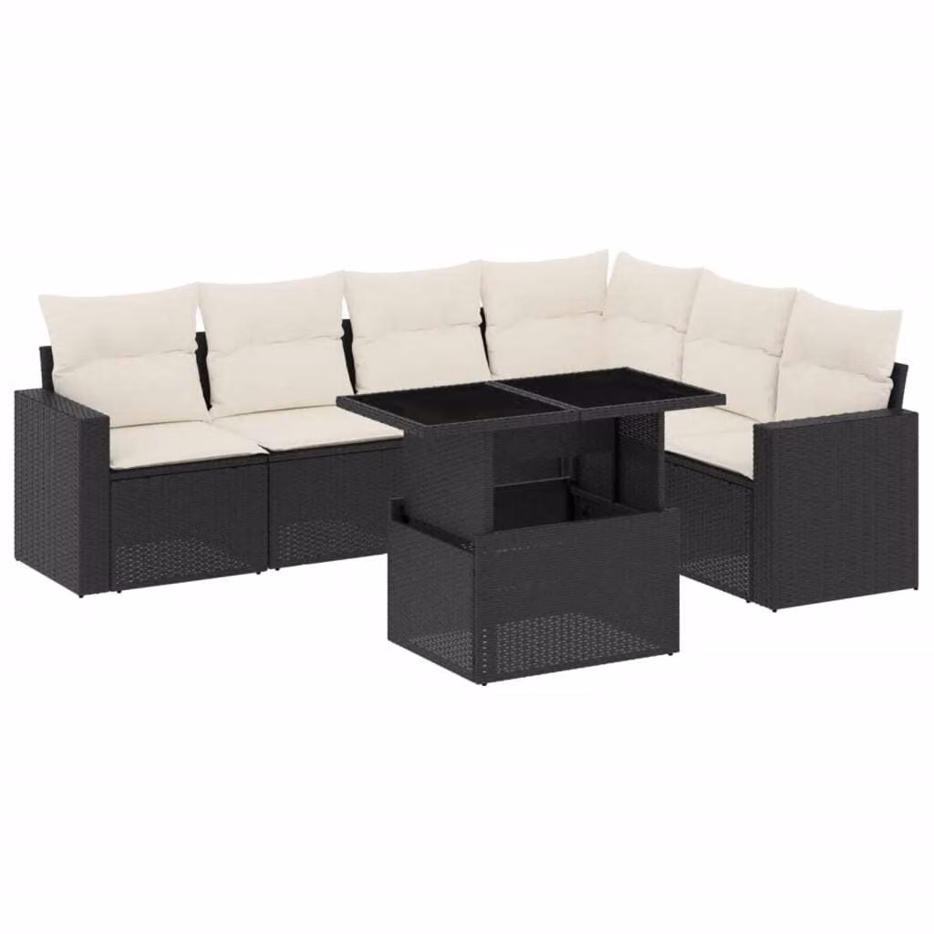 Set Divani da Giardino con Cuscini 7pz Nero Polyrattan