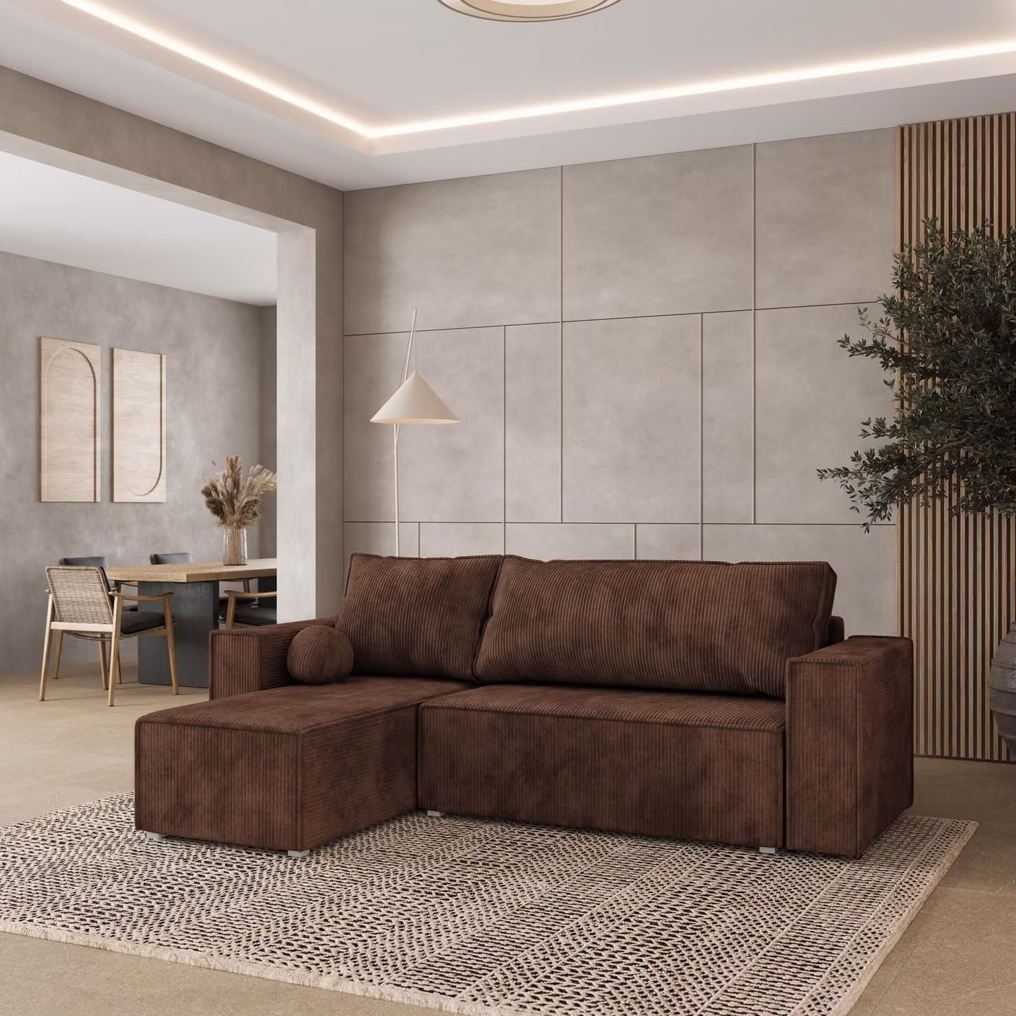 Divano angolare Masseno RAVELO P con funzione letto a L, divano con box letto, divano da salotto, divano, divano, divano letto, set di divani - marrone, POSO 06