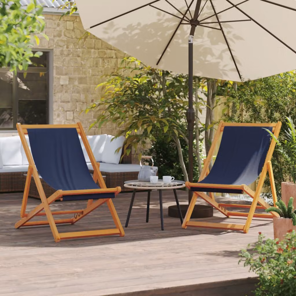 Set di 2 sedie pieghevoli vidaXL in legno trattato e tessuto blu per giardino