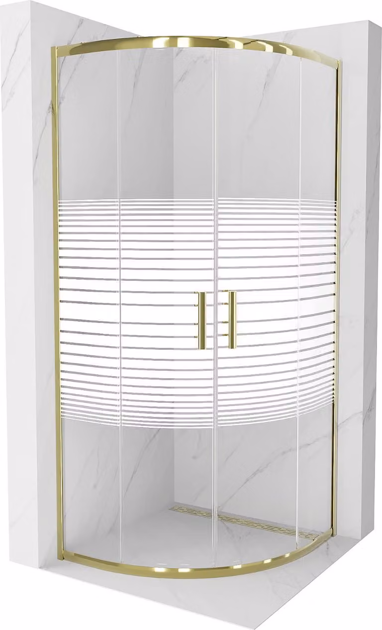 Mexen Rio cabina doccia semicircolare 70 x 70 cm, strisce bianche, dorata - 863-070-070-50-20