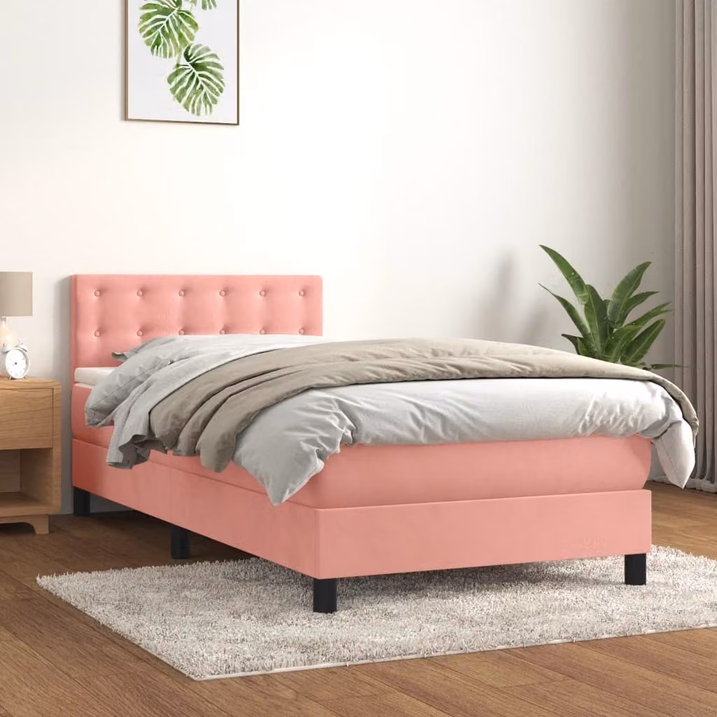The Living Store Letto a molle con materasso Rosa 80x200 cm Velluto
