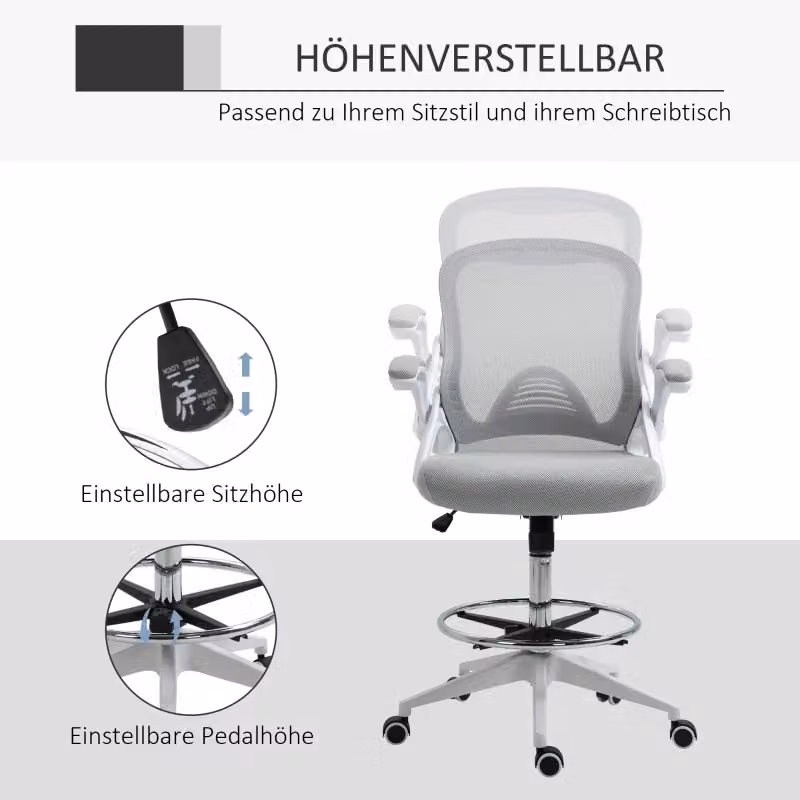 Sedia da ufficio ergonomica OKWISH girevole con braccioli e poggiapiedi, colore grigio – 2