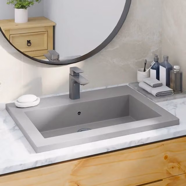 Lavandino da appoggio in composito di granito vidaXL Grigio L: 60 cm, P: 45 cm, H: 12 cm