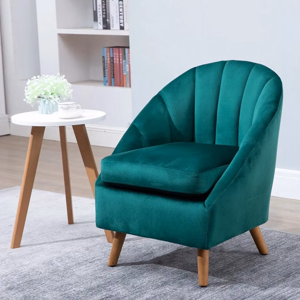 Poltrona Benzoni in Velluto Verde con Gambe in Legno e Braccioli L/P/H: 77 x 67 x 65 cm – 2
