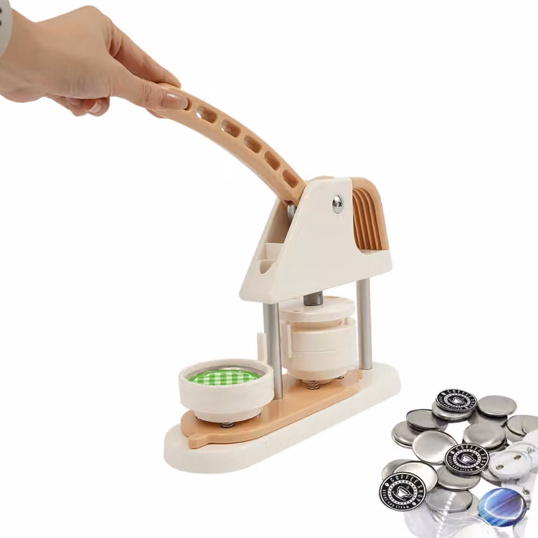 Macchina per bottoni e badge - Pressa manuale per bottoni da 58 mm - Con stampo e punzone - ABS e metallo - 28×9×36 cm - 3,2 kg - Bianco crema