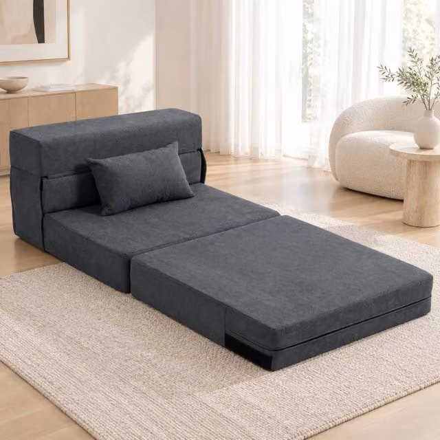 Poltrona letto 80x80x64 cm trasformabile 3 in 1 in schiuma grigio scuro