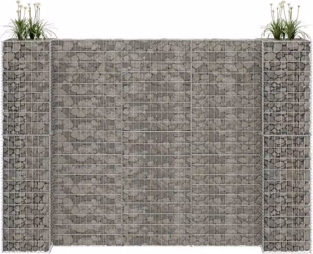 Fioriera a gabbione ad H vidaXL in filo di acciaio grigio L: 260 cm, P: 40 cm, H: 200 cm