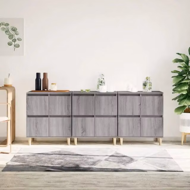 Set di 3 credenze vidaXL in legno multistrato grigio per sala da pranzo, L/P/H: 60 x 35 x 70 cm