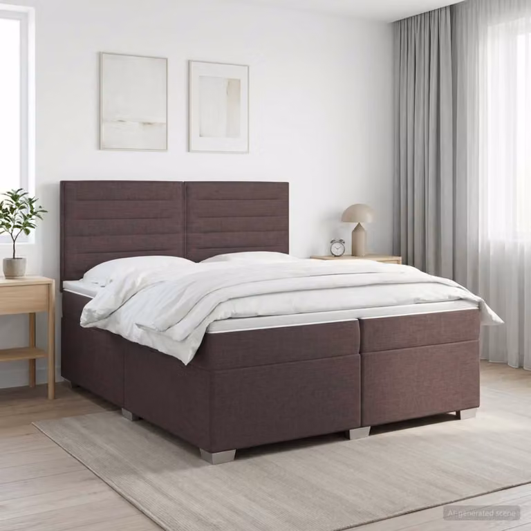 Letto box spring con materasso vidaXL in legno e tessuto, Marrone e Bianco, L/P/H: 200 x 200 x 140 cm