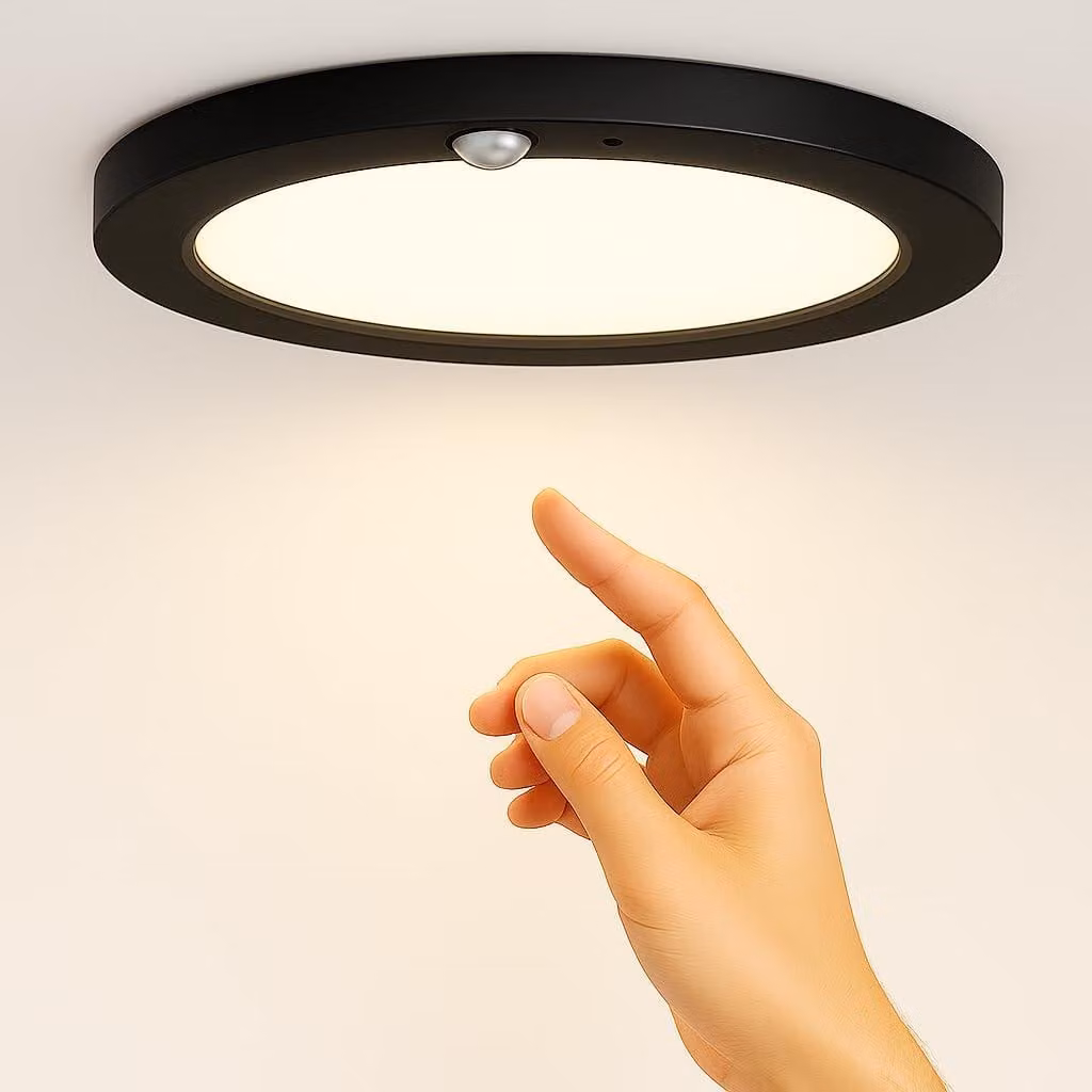 Lampada da soffitto a LED con sensore di movimento, 15W, 1500 lumen, 3 temperature di colore, 19 cm, ultrapiatta