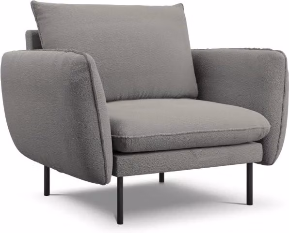 Poltrona Vienna Cosmopolitan Design in bouclé grigio con struttura in metallo e braccioli