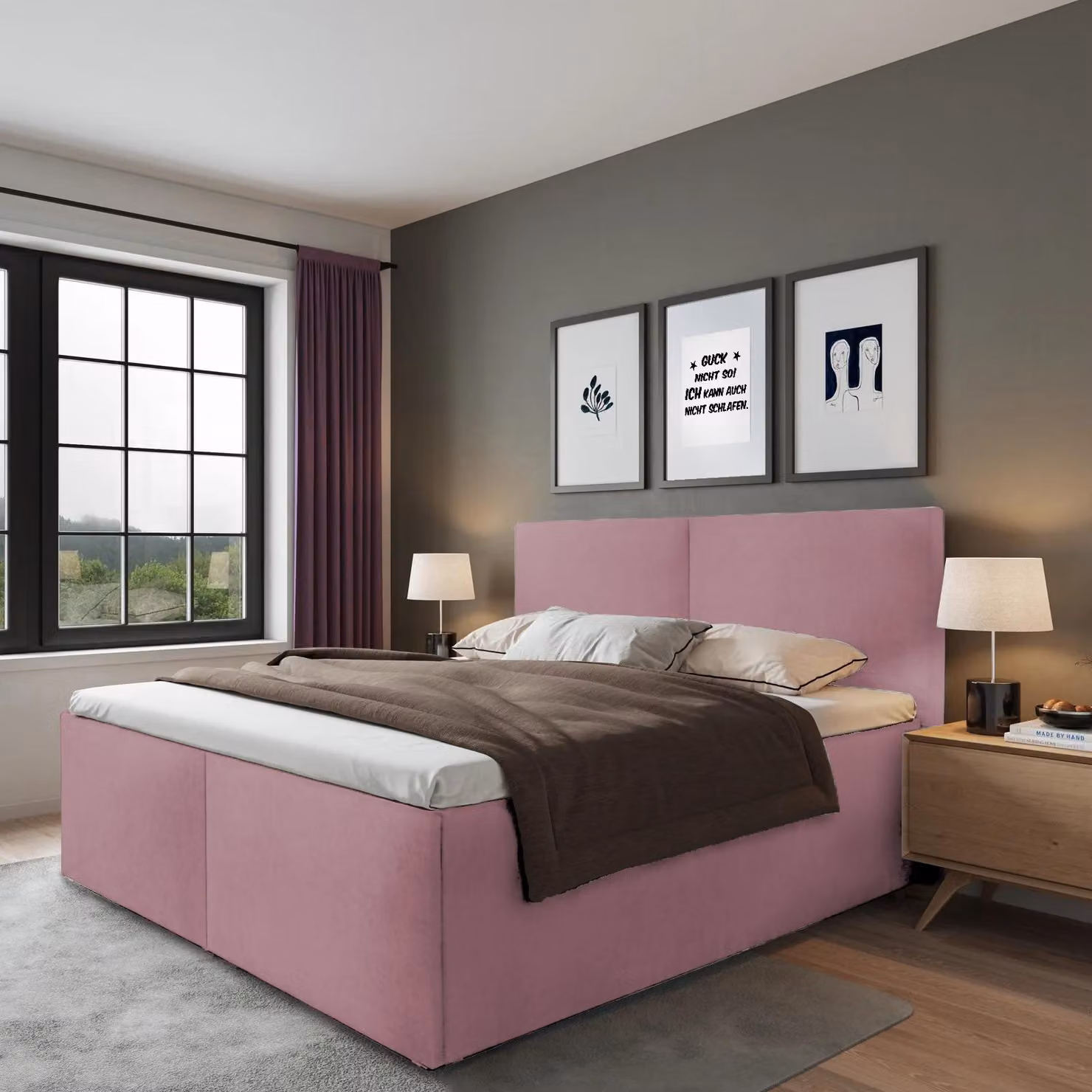 Letto imbottito Milano Rose 180 x 200 x 40 cm con contenitore, dotato di materasso di alta qualità H2 (fino a 100 kg) e rete a doghe