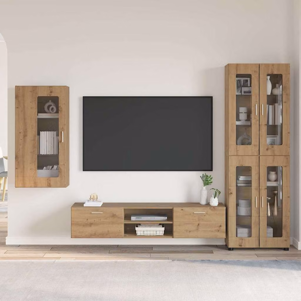 Set mobile TV FLORIN vidaXL in rovere artigianale, 3 pezzi, marrone, L: 150 cm, P: 39 cm, H: 30 cm – 1
