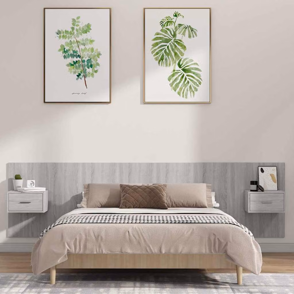 vidaXL Testiera Letto con Comodini Integrati in Legno Multistrato Grigio Matt – 1