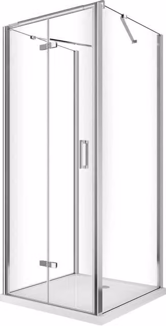 Box cabina doccia a 3 lati GIORGYSHOP a libro pieghevole a pacchetto, forma a U, vetro trasparente con trattamento anticalcare, finitura cromo, H: 190 cm, Larghezza: 62,5-65 cm + Porta: 63,8-65,8 cm