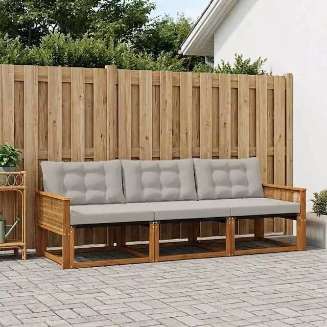 Set di divani da esterno 3 pz Naturale e Grigio Chiaro 3381219