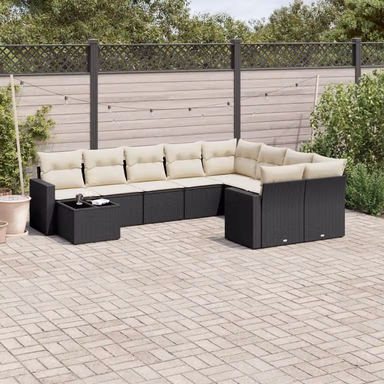 Set di Divani da Giardino vidaXL in Polyrattan Nero con Cuscini e Tavolino da Esterno