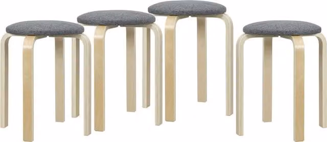 Set di 4 sgabelli imbottiti impilabili HOMCOM con gambe in legno di betulla verniciato, colore grigio