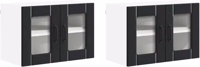 Set di 2 pensili da cucina LUCCA con ante in vetro nero, mobili da parete moderni in MDF, L 60 cm x P 31 cm x H 40 cm
