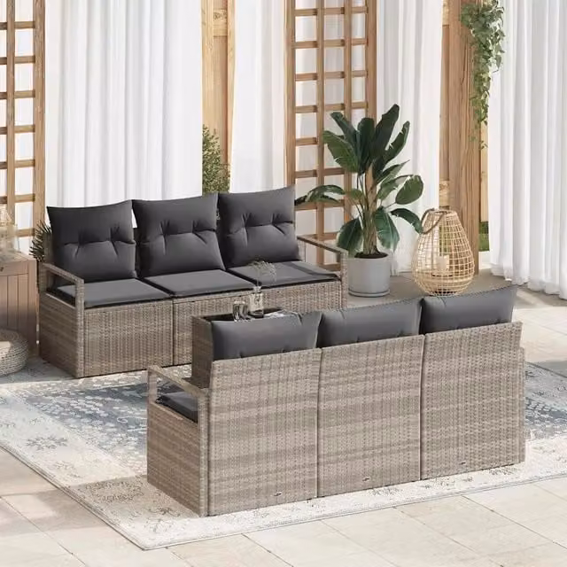 Set di divani 7 pz 6-Numero di posti Grigio chiaro polyrattan 3346272