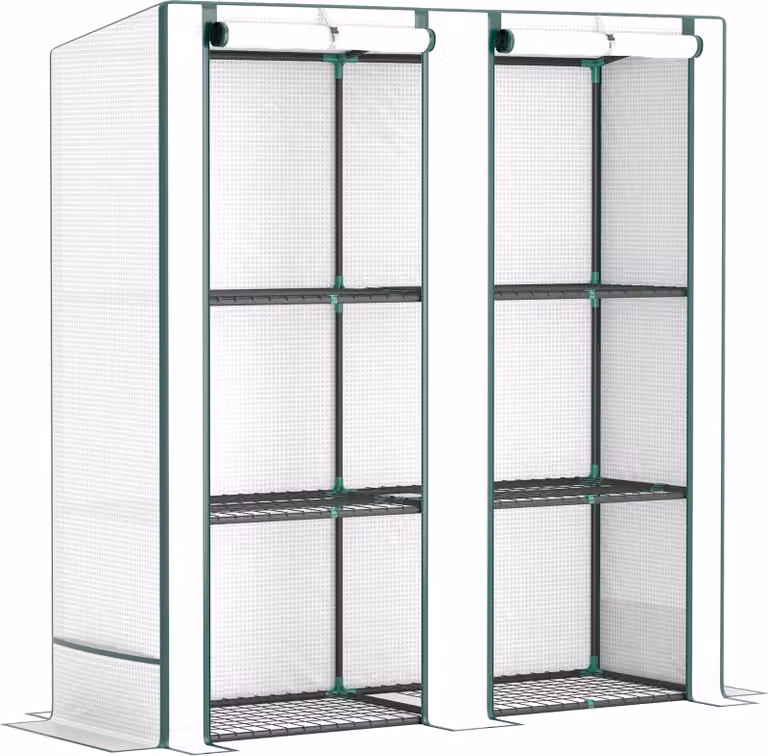 Serra con tetto a una falda, doppia porta, ripiani, resistente all'inverno; serra in acciaio con copertura in plastica, serra per balcone, giardino, serra per pomodori 144 x 48 x 152 cm