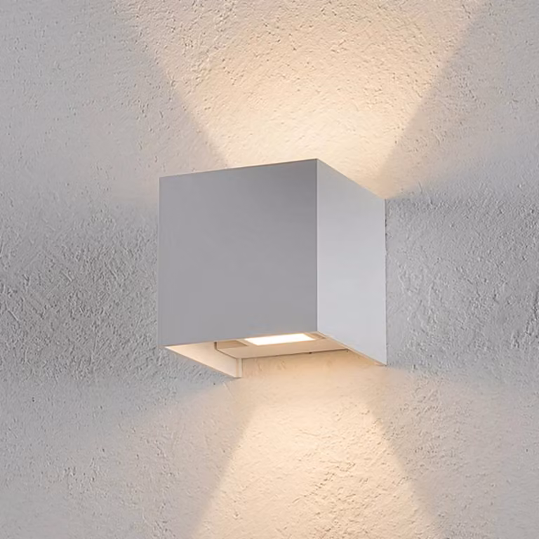 Helestra Applique da esterni a LED Siri 44, dimmerabile, Bianco / Opale, Alluminio, Moderno, Applique LED da esterni