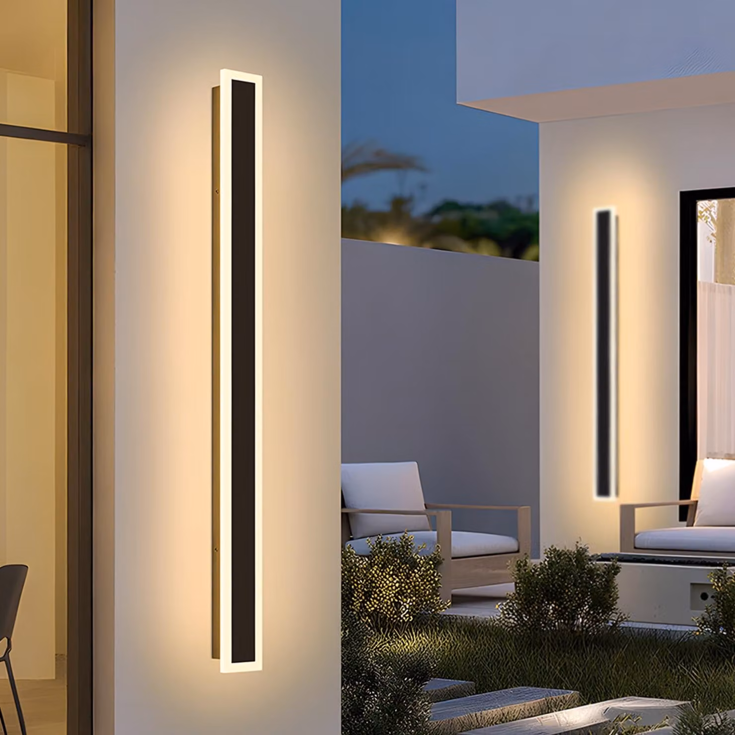 Lampada a parete LED, 120 cm, 25 W, grado di protezione IP65, colore nero, luce bianco caldo 3000K