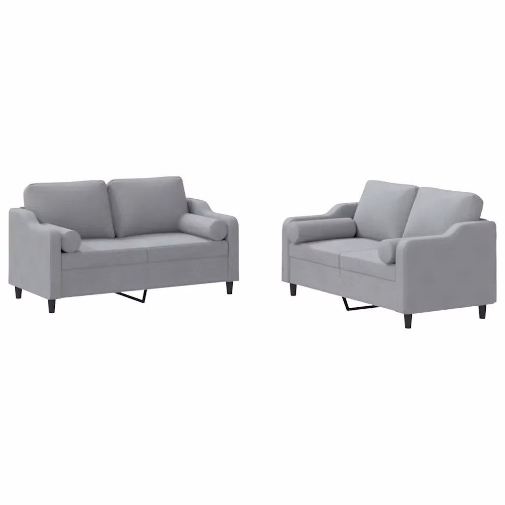 Set di 2 Divani vidaXL Moderni in Tessuto Grigio con Cuscini e Struttura Imbottita L: 158 cm, P: 80 cm, H: 77 cm – 2