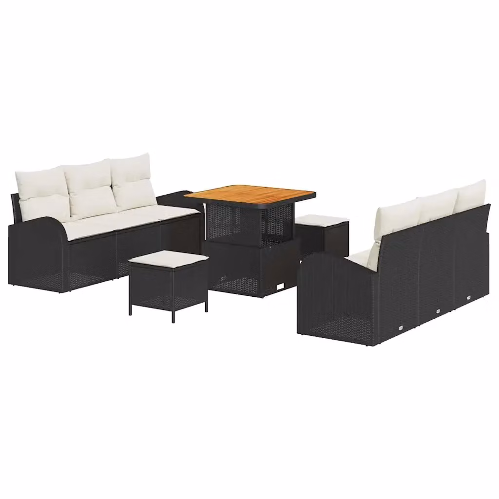 vidaXL Set Divano da Giardino 9 pz con Cuscini Nero e Beige in Acciaio Verniciato a Polvere – 2