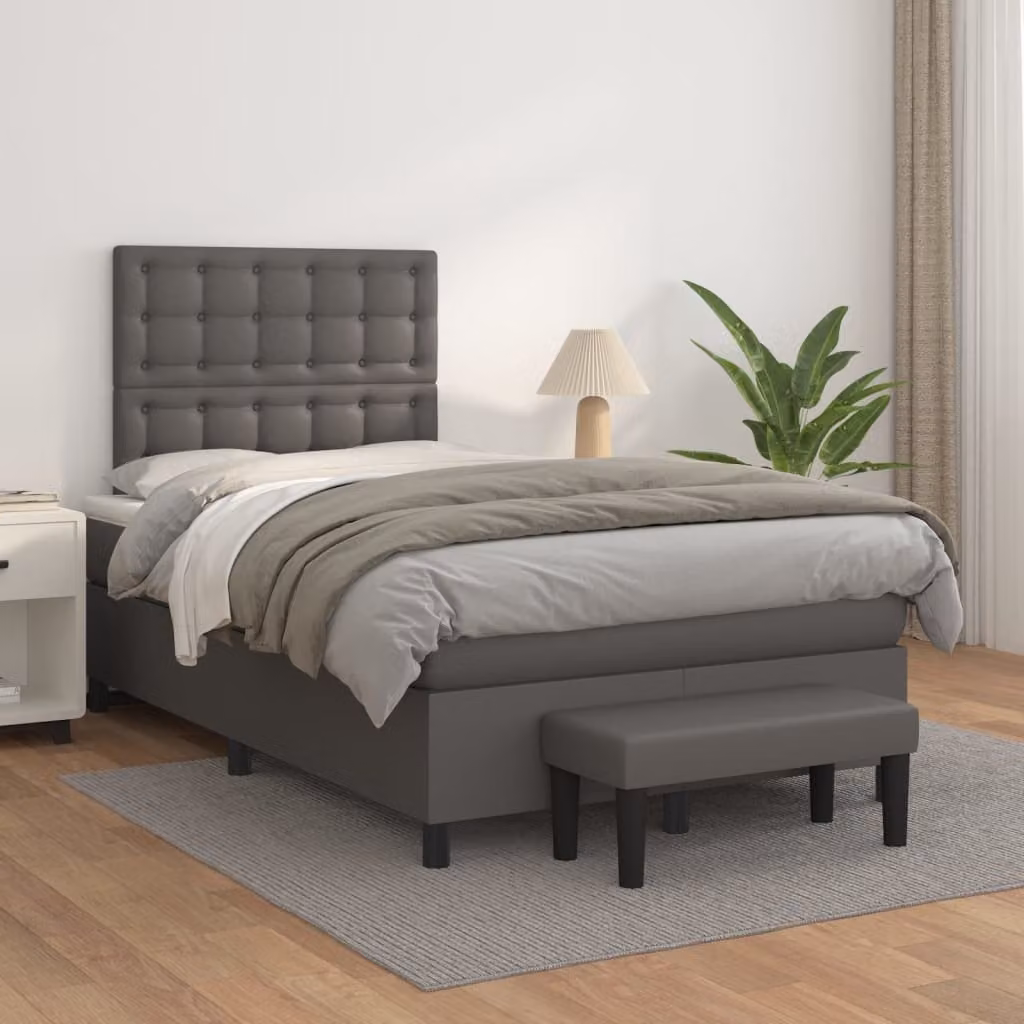 vidaXL Giroletto a Molle Ibrido con Materasso in Similpelle Grigio e Bianco L/P/H: 200 x 120 x 23 cm