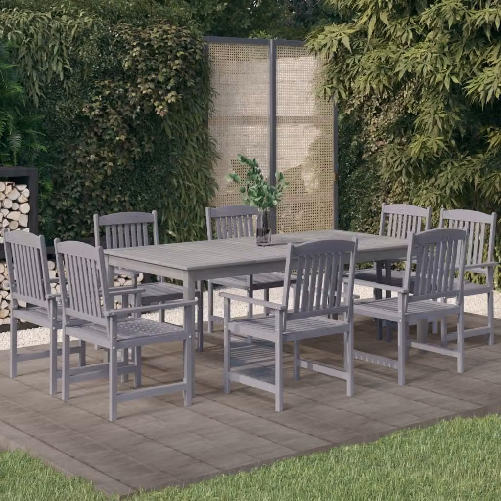 The Living Store Set da pranzo da giardino 9 pezzi in legno massiccio di acacia grigio