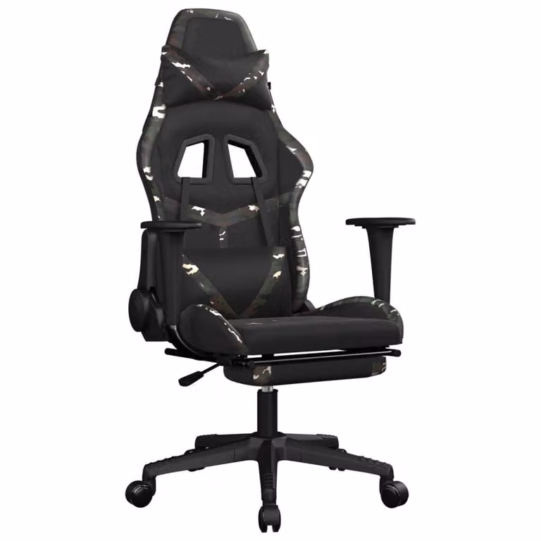 Sedia da Gaming con Poggiapiedi Nero e Mimetico in Pelle finta