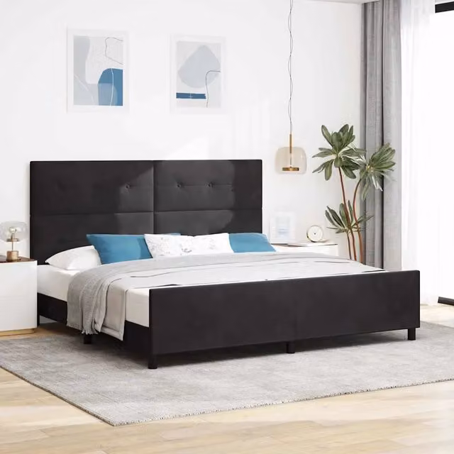 Letto a molle con testiera vidaXL in velluto nero L/P/H: 200 x 200 x 207 cm