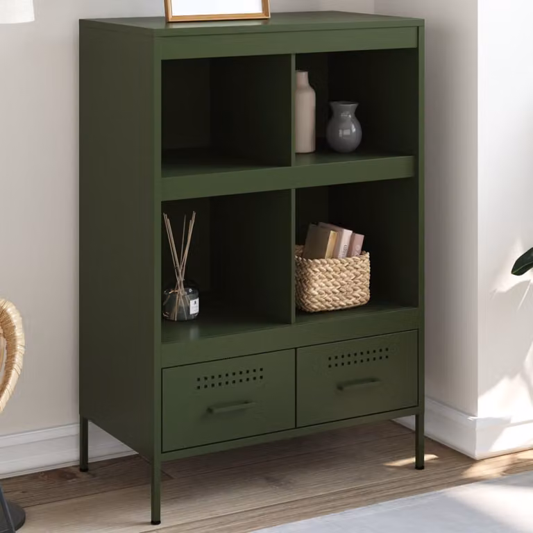 Credenza in metallo vidaXL stile industrial verde oliva L: 68 cm, P: 39 cm, H: 101,5 cm