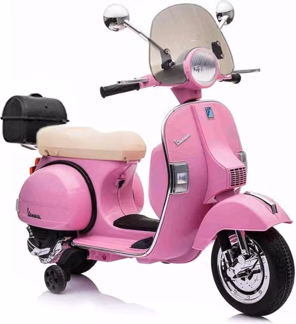 Moto Scooter Elettrico Piaggio Vespa PX150 Full per Bambini con Parabrezza e Bauletto, Colore Rosa, 12V – 1