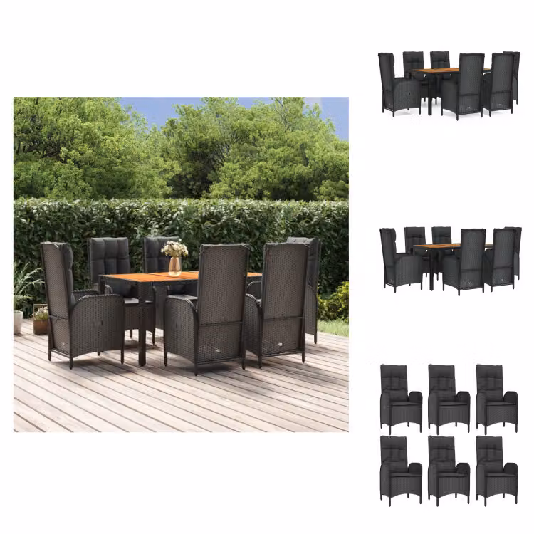 vidaXL set da pranzo da giardino 7 pezzi con cuscini in poly rattan nero - Set di mobili da giardino