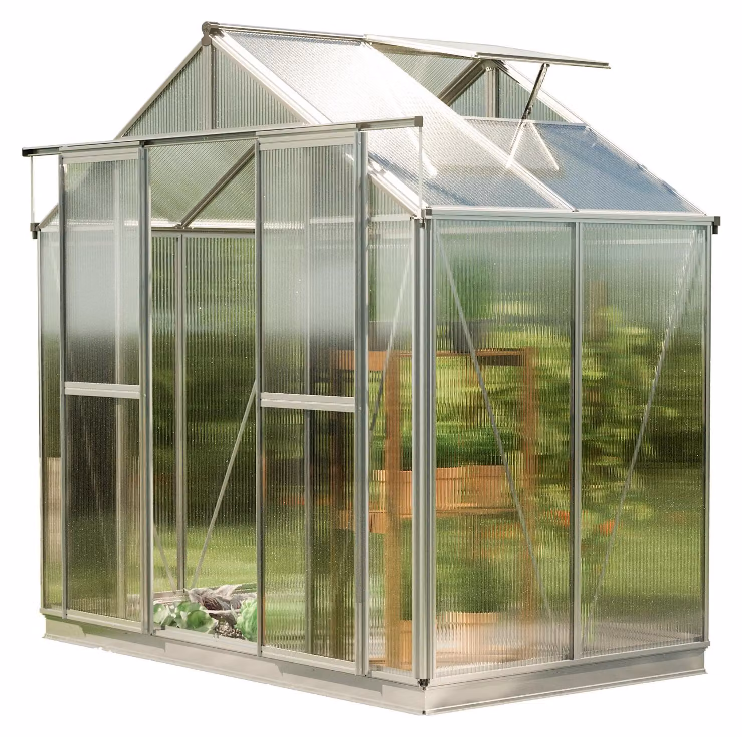 GFP Serra Saphir 2 telaio in alluminio 259 x 133 cm, lastre a doppia parete di 8 mm, con apri-finestra automatico e telaio di fondazione