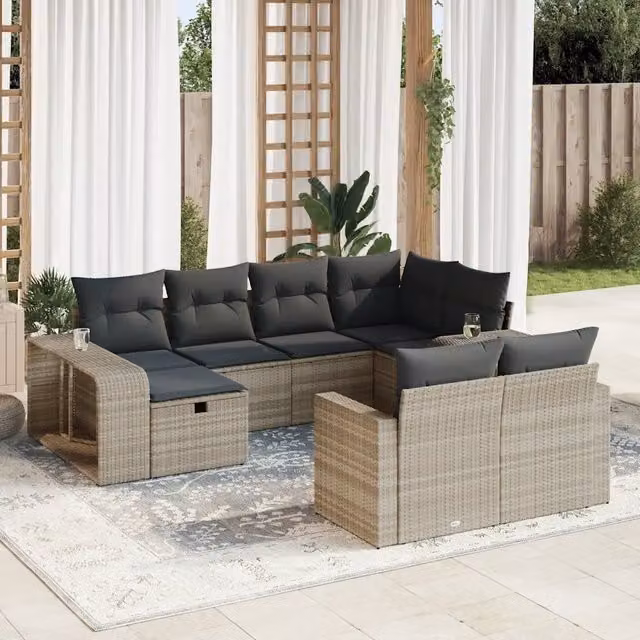 Set Divano Giardino 10 pz con Cuscini Grigio Chiaro Polyrattan 3326066