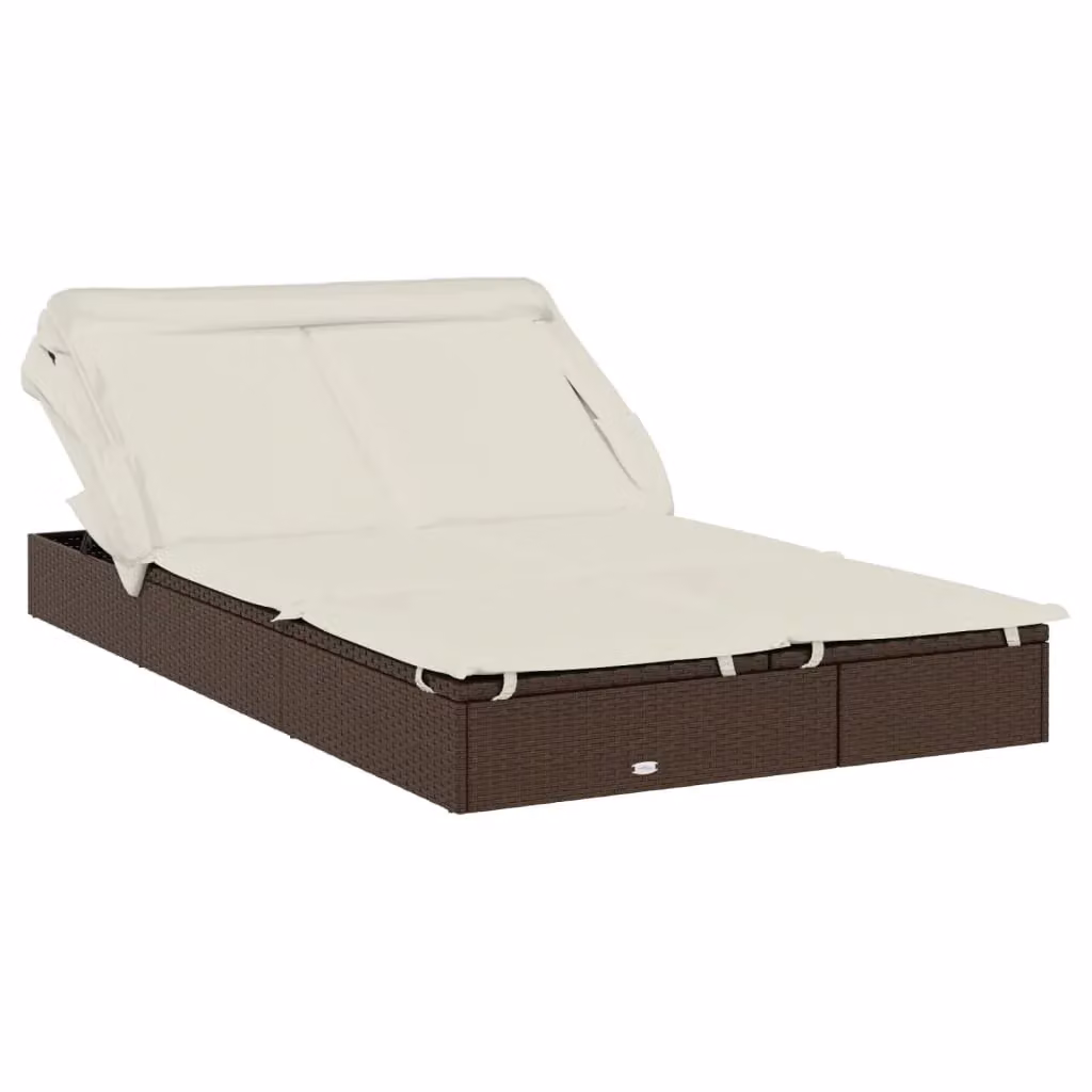 Lettino prendisole a 2 posti Outsunny con tetto pieghevole e poggiatesta regolabile, marrone e bianco, L: 213 cm, P: 118 cm, H: 97 cm – 2