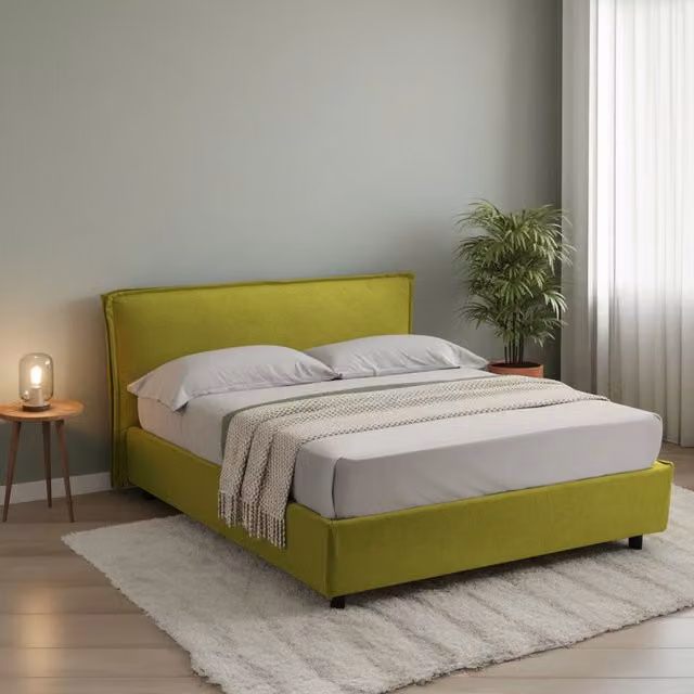 Letto Matrimoniale Bubbio DMORA con Contenitore a Alzata, Sfoderabile, Verde e Nero, L/P/H: 160 x 200 cm – 1
