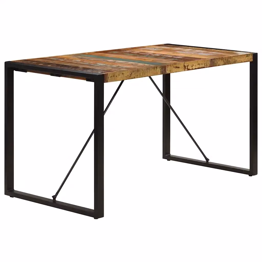 Tavolo da pranzo rettangolare vidaXL in legno massello color marrone con finitura antica L: 140 cm, P: 70 cm, H: 75 cm – 2