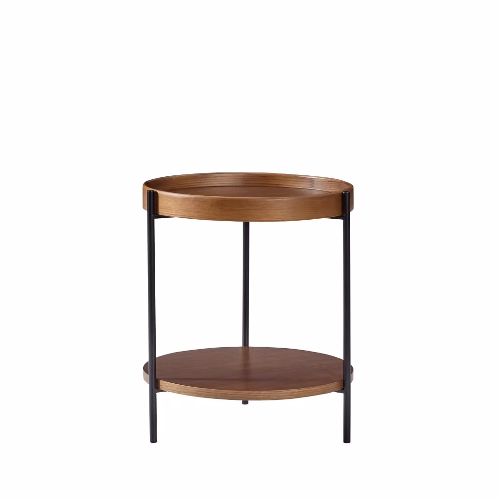 Tavolino da salotto rotondo Zephmum con vassoio a 2 livelli in legno e metallo, L/P/H: 44 x 44 x 48 cm – 2