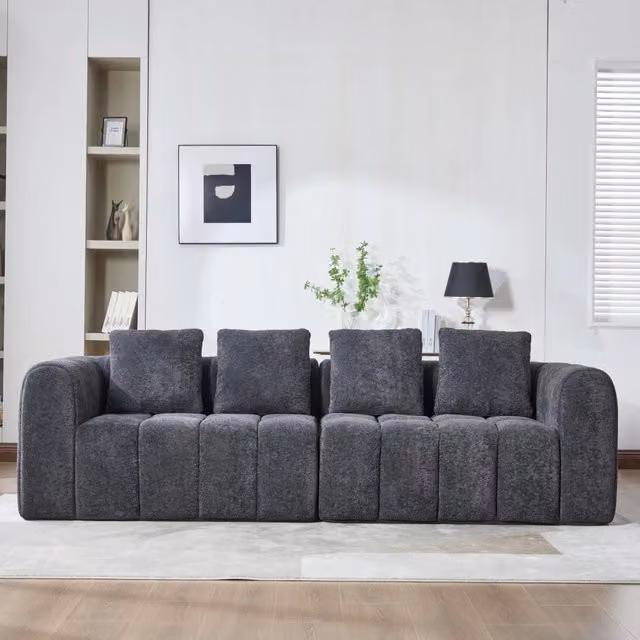 Divano angolare modulare 2 pezzi con assise profonda e schiuma ad alta densità in tessuto velluto grigio scuro