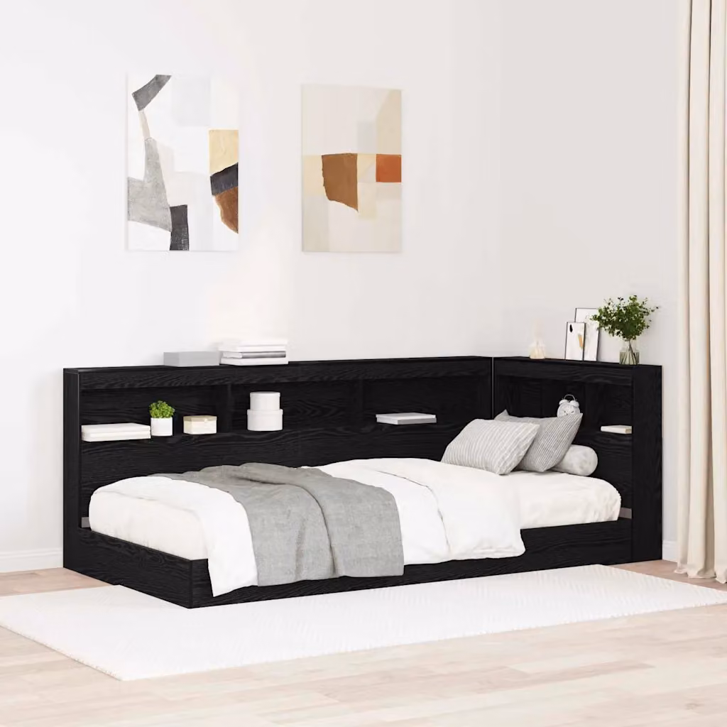 Testata letto con contenitore vidaXL in legno ingegnerizzato nero con ripiano integrato e porta di ricarica USB, L: 207,5 cm x H: 92,5 cm x P: 76,5 cm