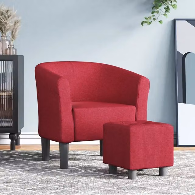 Poltrona con Poggiapiedi vidaXL in Tessuto Rosso con Struttura in Legno e Schiuma per Soggiorno o Ufficio – 1