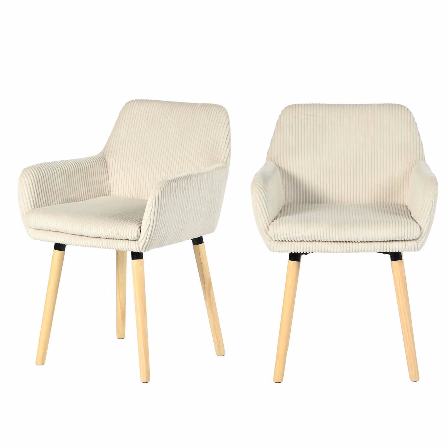Meubles Cosy - Set di 2 sedie da pranzo in stile scandinavo con gambe in legno e braccioli in velluto a coste beige – ELIA