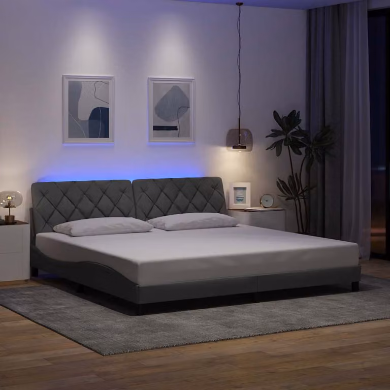 vidaXL Giroletto moderno in tessuto grigio con illuminazione LED e porta USB, L/P: 200 x 200 cm