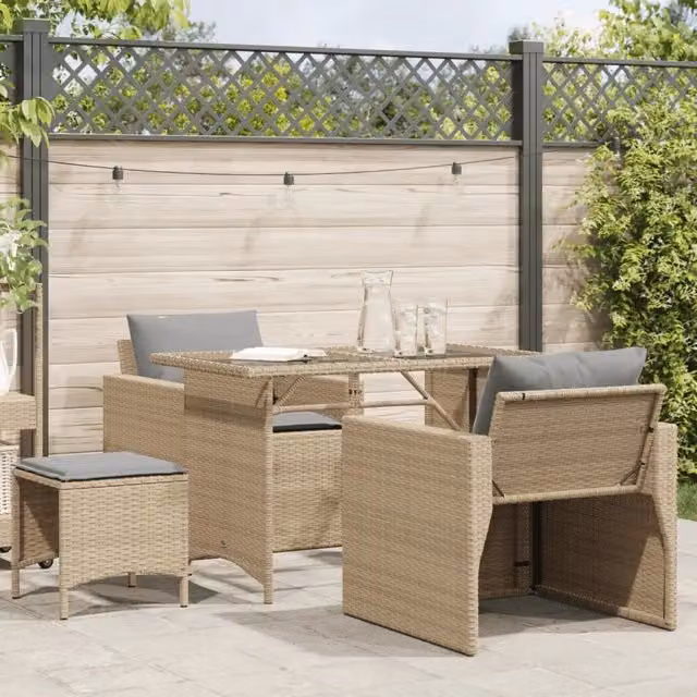 Set Divano da Giardino 4 pz con Cuscini Beige in Polyrattan 366363
