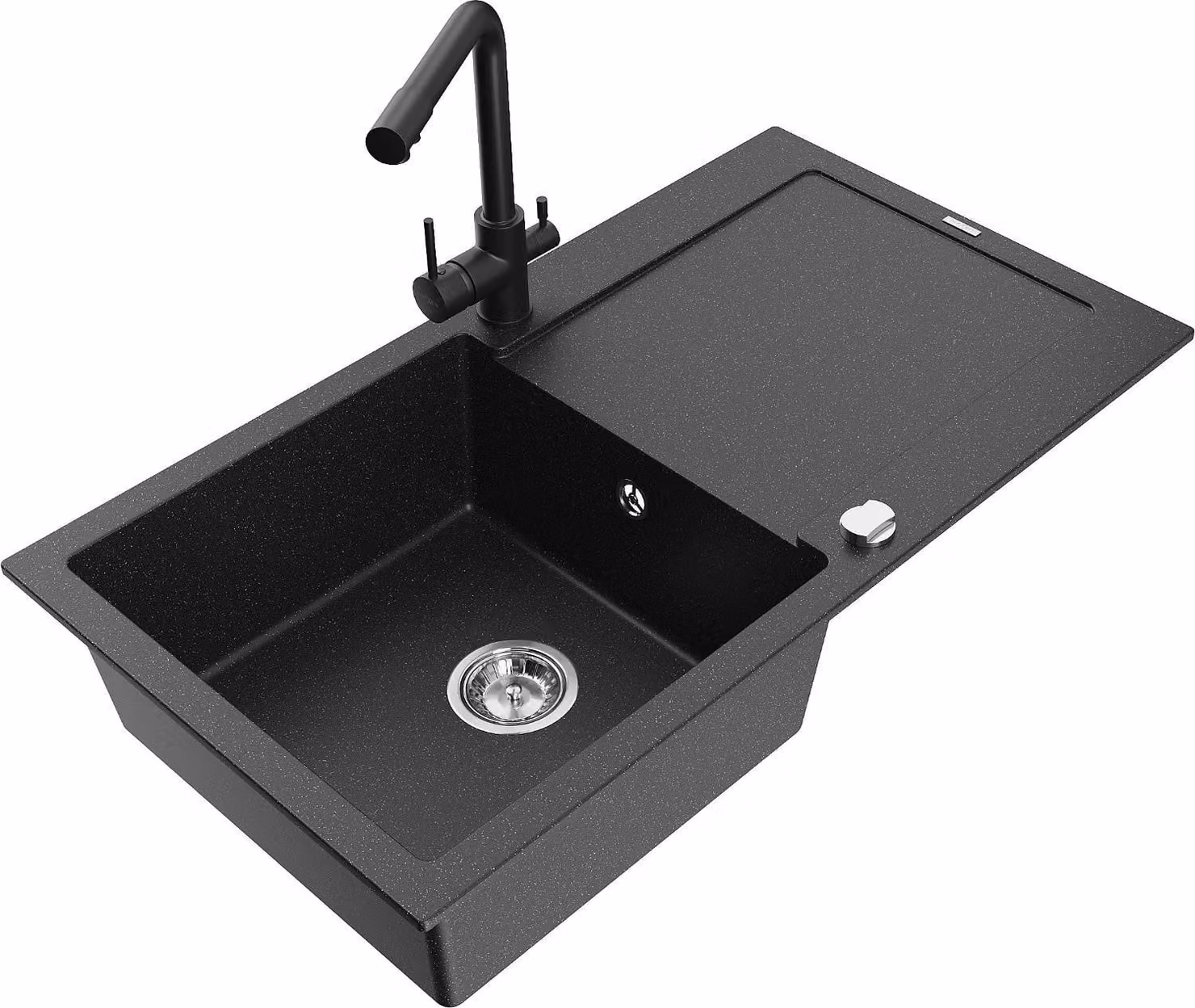 Mexen Leo lavello in granito a 1 vasca con sgocciolatoio e miscelatore cucina Duero, nero/argento metallizzato